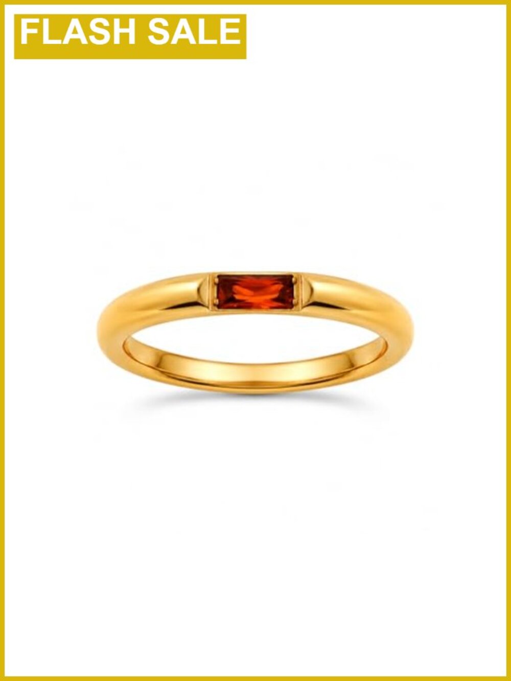 18K Gold Plated Stainless Steel Rectangular CZ Birthstone Ring Stackable